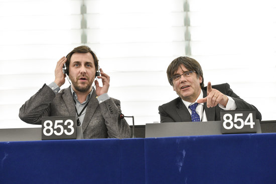 MEPs Carles Puigdemont and Toni Comín in Strasbourg on January 15, 2020 (European Parliament)